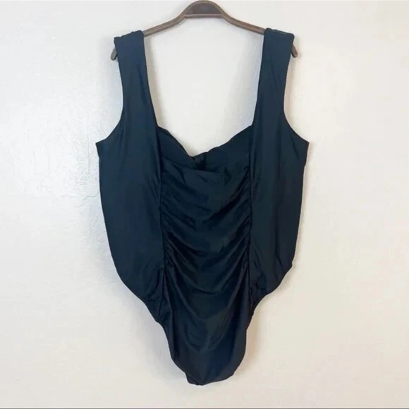 J Crew Plus Size 24 Black Ruched Squarenck One Piece Swimsuit NWT Classic Staple - Picture 5 of 6
